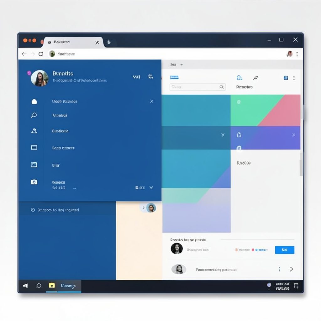 Small illustration of a tablet device showing a blue and white app grid interface